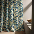 Botanical Leaf Linen Curtain Panel, Teal Navy Boho Drape, Watercolor Foliage Vine Print - Image 6