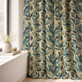 Botanical Leaf Linen Curtain Panel, Teal Navy Boho Drape, Watercolor Foliage Vine Print - Image 3