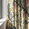 Tree Branch Linen Curtain Panel, Navy Red Botanical Boho Drape, Berry Blossom Forest Print - Image 4