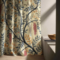 Tree Branch Linen Curtain Panel, Navy Red Botanical Boho Drape, Berry Blossom Forest Print - Image 7