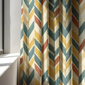 Feather Chevron Linen Curtain Panel, Teal Mustard Boho Drape, Tribal Arrow Print - Image 4
