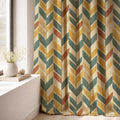 Feather Chevron Linen Curtain Panel, Teal Mustard Boho Drape, Tribal Arrow Print - Image 3