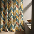 Feather Chevron Linen Curtain Panel, Teal Mustard Boho Drape, Tribal Arrow Print - Image 7