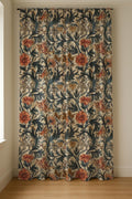 William Morris Floral Linen Curtain Panel, Terracotta Teal Boho Drape, Acanthus Vine Print - Image 6