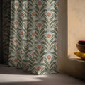 Art Nouveau Tulip Linen Curtain Panel, Sage Green Boho Drape, Geometric Floral Stem Print - Image 6