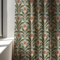 Art Nouveau Tulip Linen Curtain Panel, Sage Green Boho Drape, Geometric Floral Stem Print - Image 3