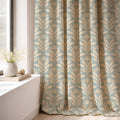 Art Deco Tulip Linen Curtain Panel, Duck Egg Blue Boho Drape, Geometric Leaf Print - Image 4