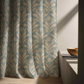 Art Deco Tulip Linen Curtain Panel, Duck Egg Blue Boho Drape, Geometric Leaf Print - Image 5