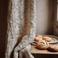Art Deco Tulip Linen Curtain Panel, Duck Egg Blue Boho Drape, Geometric Leaf Print - Image 1