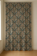 Art Nouveau Peacock Linen Curtain Panel, Teal Beige Boho Drape, Ornate Bird Damask Print - Image 3