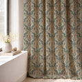 Art Nouveau Peacock Linen Curtain Panel, Teal Beige Boho Drape, Ornate Bird Damask Print - Image 6
