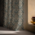 Art Nouveau Peacock Linen Curtain Panel, Teal Beige Boho Drape, Ornate Bird Damask Print - Image 5