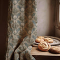 Botanical Bulb Linen Curtain Panel, Dusty Blue Boho Drape, Herb Garden Medallion Print - Image 1