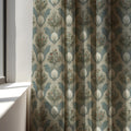 Botanical Bulb Linen Curtain Panel, Dusty Blue Boho Drape, Herb Garden Medallion Print - Image 3