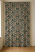 Art Nouveau Peacock Feather Linen Curtain Panel, Teal Taupe Boho Drape, Folk Bird Print - Image 7