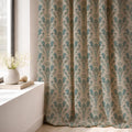 Art Nouveau Peacock Feather Linen Curtain Panel, Teal Taupe Boho Drape, Folk Bird Print - Image 4
