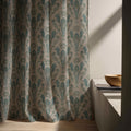 Art Nouveau Peacock Feather Linen Curtain Panel, Teal Taupe Boho Drape, Folk Bird Print - Image 6