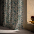 Art Nouveau Peacock Feather Linen Curtain Panel, Teal Taupe Boho Drape, Folk Bird Print - Image 5