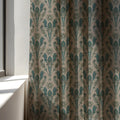 Art Nouveau Peacock Feather Linen Curtain Panel, Teal Taupe Boho Drape, Folk Bird Print - Image 3
