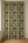William Morris Allium Linen Curtain Panel, Navy Green Botanical Boho Drape, Folk Vine Print - Image 6