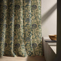 William Morris Allium Linen Curtain Panel, Navy Green Botanical Boho Drape, Folk Vine Print - Image 5