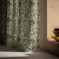 William Morris Allium Linen Curtain Panel, Navy Green Botanical Boho Drape, Folk Vine Print - Image 4