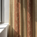 Paisley Stripe Linen Curtain Panel, Terracotta Gold Boho Drape, Ornate Floral Border Print - Image 1