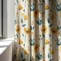 Poppy Floral Linen Curtain Panel, Mustard Yellow Boho Drape, Watercolor Garden Print - Image 3