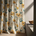 Poppy Floral Linen Curtain Panel, Mustard Yellow Boho Drape, Watercolor Garden Print - Image 5