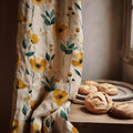 Poppy Floral Linen Curtain Panel, Mustard Yellow Boho Drape, Watercolor Garden Print - Image 1