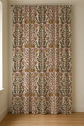 Folk Botanical Linen Curtain Panel, Dusty Pink Gray Boho Drape, Mughal Tree Block Print - Image 6