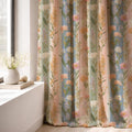 Floral Stripe Linen Curtain Panel, Dusty Blue Pink Boho Drape, Garden Botanical Stem Print - Image 4