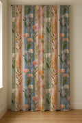 Floral Stripe Linen Curtain Panel, Dusty Blue Pink Boho Drape, Garden Botanical Stem Print - Image 6