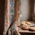 Floral Stripe Linen Curtain Panel, Dusty Blue Pink Boho Drape, Garden Botanical Stem Print - Image 3
