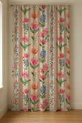 Watercolor Floral Linen Curtain Panel, Pink Boho Drape, Hand Painted Garden Stripe Print - Image 7