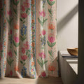 Watercolor Floral Linen Curtain Panel, Pink Boho Drape, Hand Painted Garden Stripe Print - Image 6