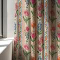 Watercolor Floral Linen Curtain Panel, Pink Boho Drape, Hand Painted Garden Stripe Print - Image 3