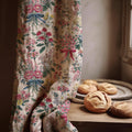 Bouquet Ribbon Linen Curtain Panel, Pink Floral Boho Drape, Garden Posy Botanical Print - Image 1