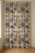 Toile de Jouy Linen Curtain Panel, Navy Blue Countryside Boho Drape, French Scenic Print - Image 6