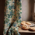 Botanical Leaf Linen Curtain Panel, Teal Green Boho Drape, Hawthorn Branch Blossom Print - Image 1