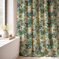 Botanical Leaf Linen Curtain Panel, Teal Green Boho Drape, Hawthorn Branch Blossom Print - Image 4