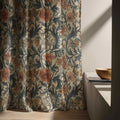 William Morris Floral Linen Curtain Panel, Terracotta Teal Boho Drape, Acanthus Vine Print - Image 3