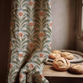 Art Nouveau Tulip Linen Curtain Panel, Sage Green Boho Drape, Geometric Floral Stem Print - Image 1