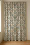 Art Deco Tulip Linen Curtain Panel, Duck Egg Blue Boho Drape, Geometric Leaf Print - Image 7