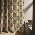 Jaipur Floral Linen Curtain Panel, Ivory Red Boho Drape, Mughal Carnation Repeat Print - Image 5