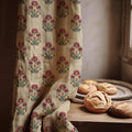 Jaipur Floral Linen Curtain Panel, Ivory Red Boho Drape, Mughal Carnation Repeat Print - Image 1