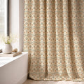 Scandinavian Folk Linen Curtain Panel, Terracotta Sage Boho Drape, Geometric Tulip Print - Image 3
