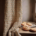 Scandinavian Folk Linen Curtain Panel, Terracotta Sage Boho Drape, Geometric Tulip Print - Image 1