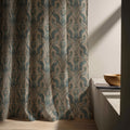 Art Nouveau Peacock Linen Curtain Panel, Teal Beige Boho Drape, Ornate Bird Damask Print - Image 4