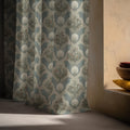 Botanical Bulb Linen Curtain Panel, Dusty Blue Boho Drape, Herb Garden Medallion Print - Image 4